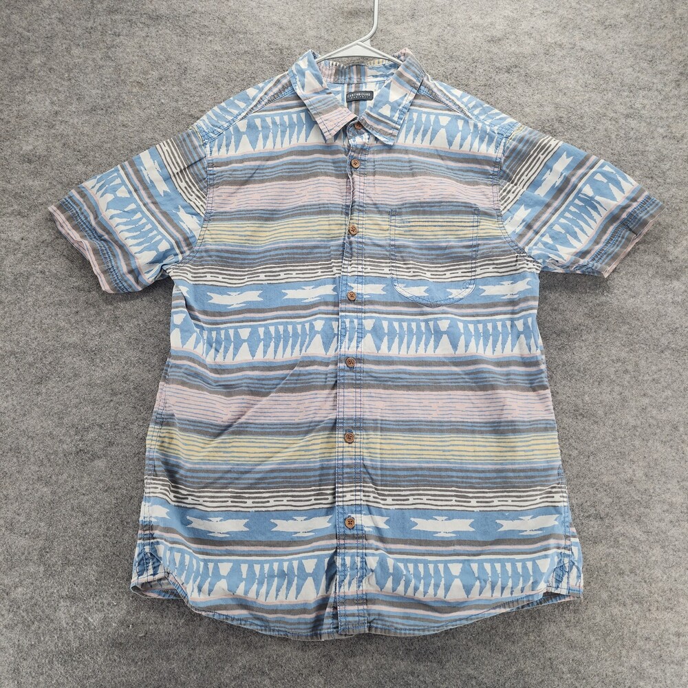Earthbound Trading Co Mens Large Short Sleeve Button Up Blue Striped